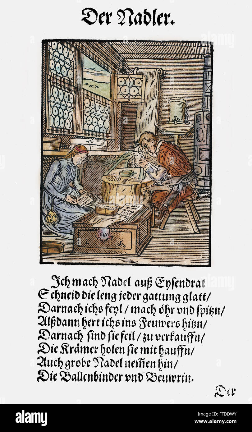 NEEDLE MAKER, 1568. /nWoodcut, 1568, by Jost Amman Stock Photo Alamy