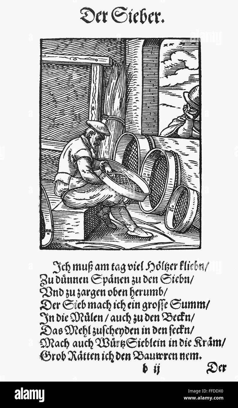 SIEVE MAKER, 1568. /nWoodcut, 1568, by Jost Amman Stock Photo Alamy