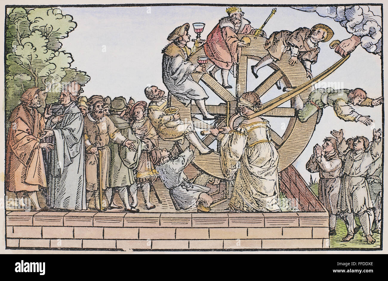 WHEEL OF FORTUNE. /nWoodcut, 1534, by Georg Pencz. Stock Photo