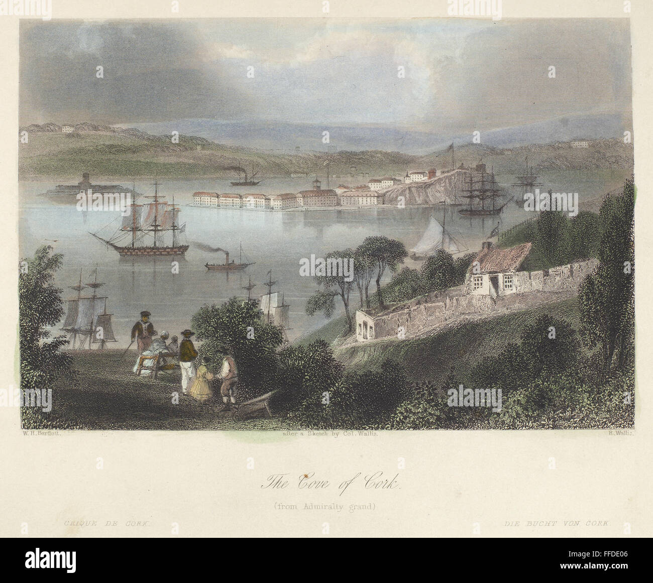 IRELAND: COVE OF CORK. /nView of the Cove of Cork (also known as Queenstown, or Cobh) in Cork Harbor, Ireland. Steel engraving, English, c1840, after William Henry Bartlett. Stock Photo