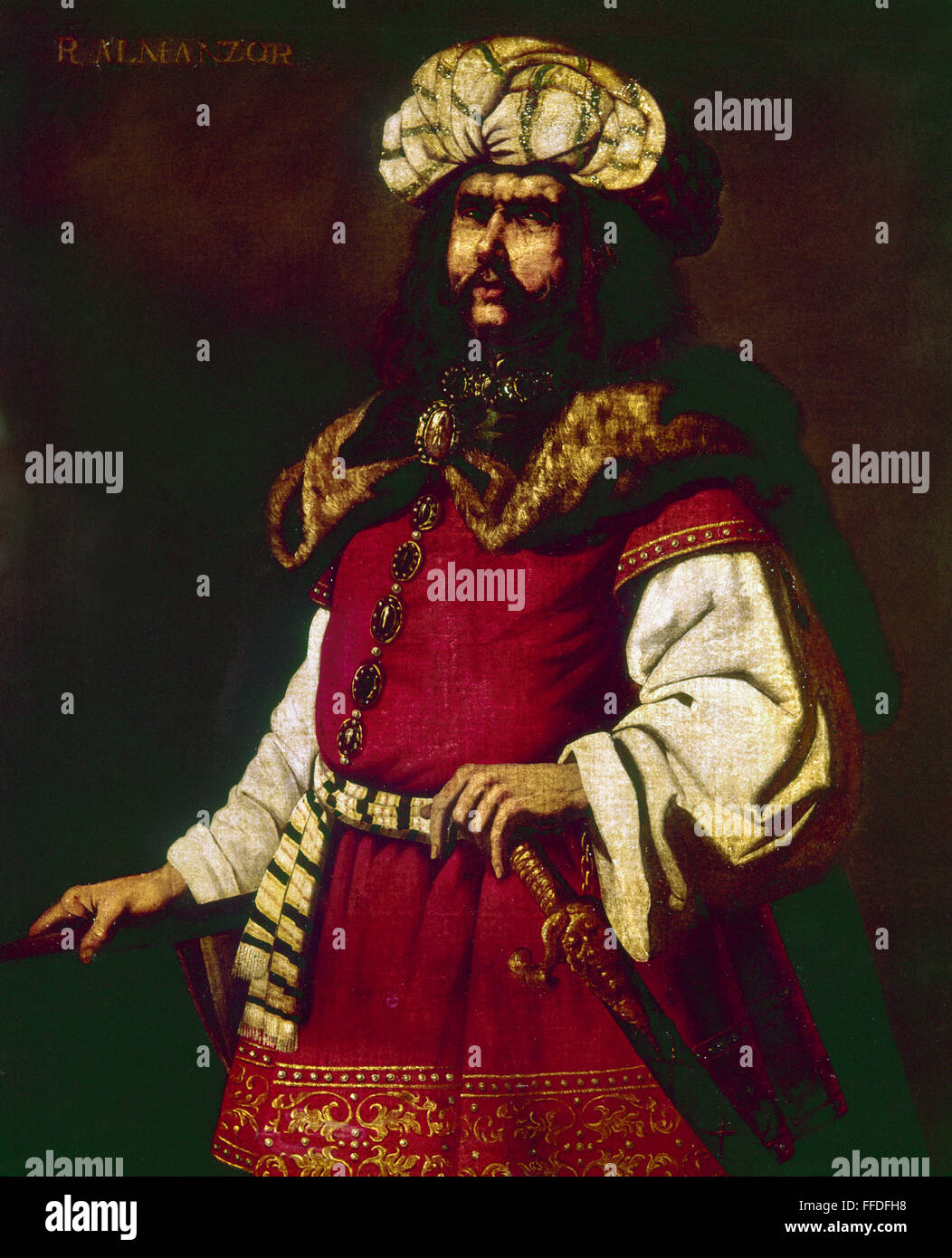 AL-MANSUR IBN ABI AAMIR (938-1002). Muslim ruler of Spain. Oil on canvas, 17th century, by Francisco de Zurbarßn. Stock Photo
