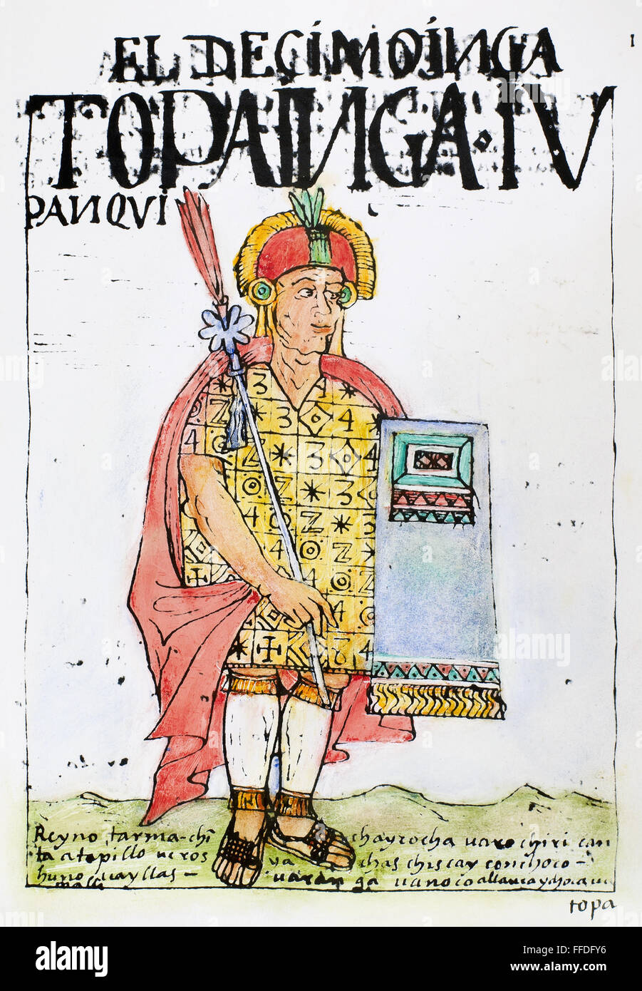 TUPAC YUPANQUI (d.1493). /nTenth Inca ruler of Peru. Pen and ink drawing from 'El primer nueva cronica y buen gobierno' ('The First New Chronicle and Good Government'), 1583-1615, by Felipe Guaman Poma de Ayala. Stock Photo
