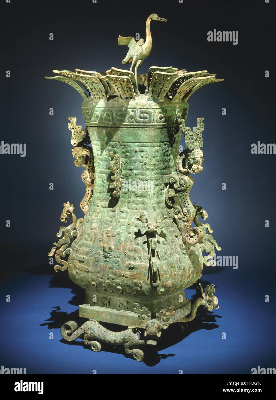 CHINA: BRONZE PITCHER. /nBronze 'hu' vessel. Eastern Zhou, late 7th-6th ...