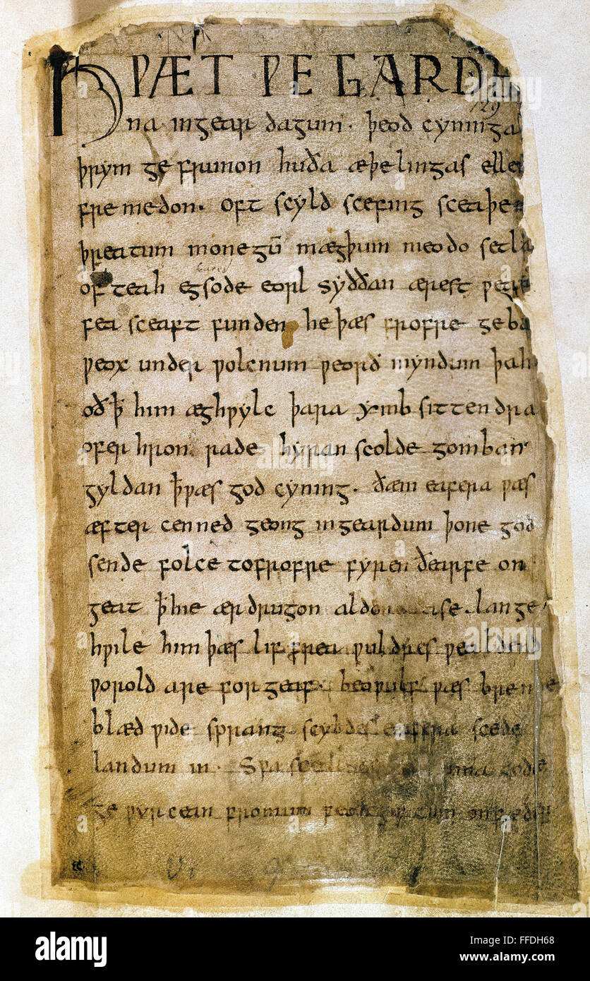 BEOWULF, c1000 A.D. /nA page from the unique manuscript of the Anglo