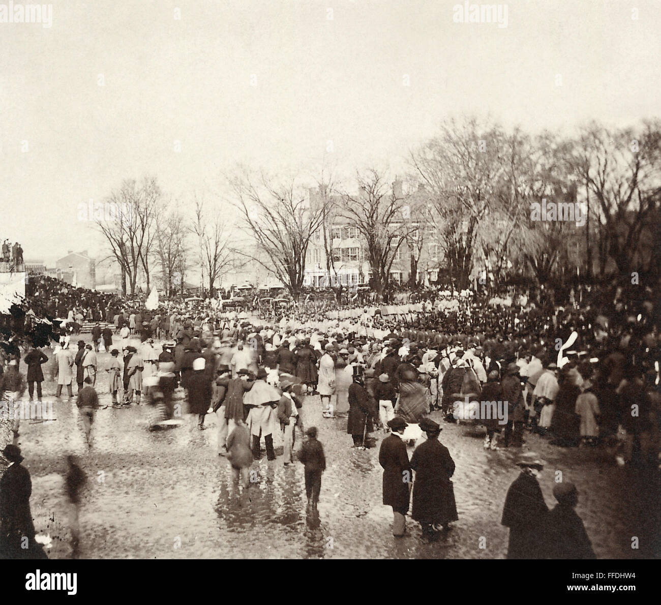 LINCOLN'S INAUGURATION. /nThe second inauguration of Abraham Lincoln as President of the United States, Washington, D.C., 4 March 1865. The crowd includes African American troops who marched in the inaugural parade. Stock Photo