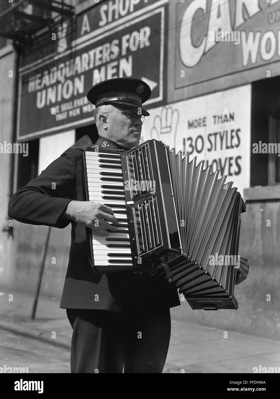 ACCORDION PLAYER, 1939. /nSalvation Army street band, San Francisco