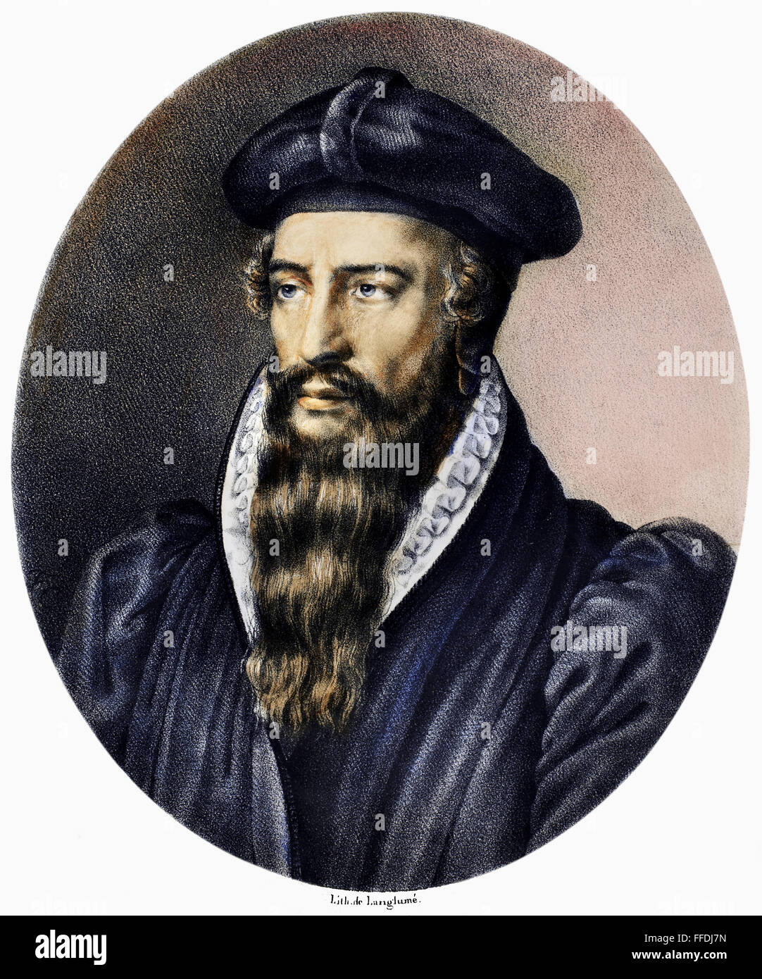 JOHN CALVIN (1509-1564). /nFrench theologian and reformer. Lithograph, French, 19th century. Stock Photo