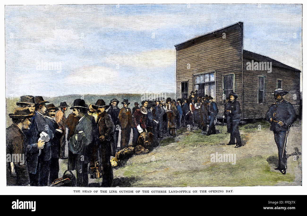 OKLAHOMA LAND RUSH, 1889. /nLine outside the land office at Guthrie