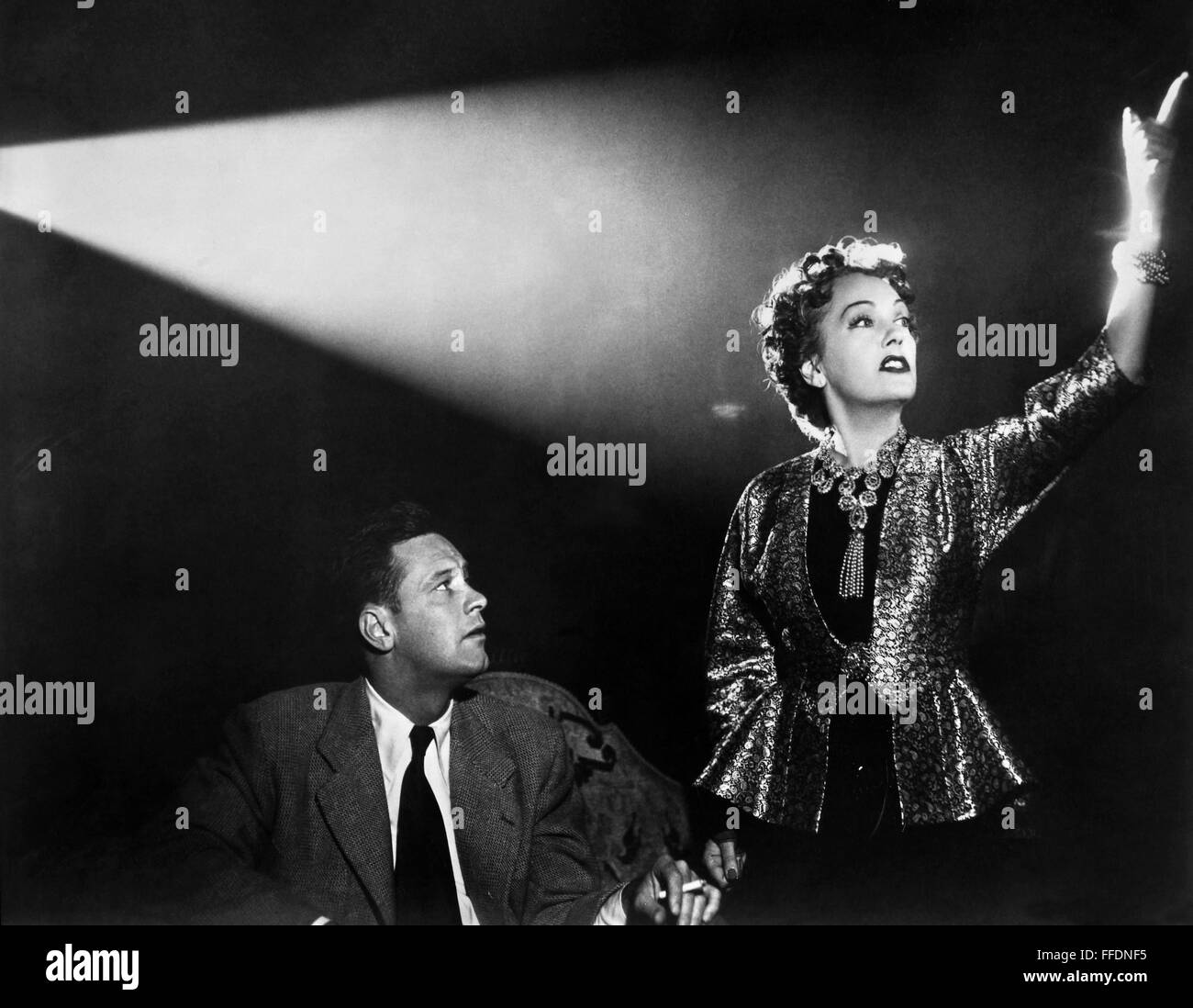 SUNSET BOULEVARD, 1950. /nGloria Swanson and William Holden in a scene from the film, 'Sunset Boulevard,' directed by Billy Wilder, 1950. Stock Photo