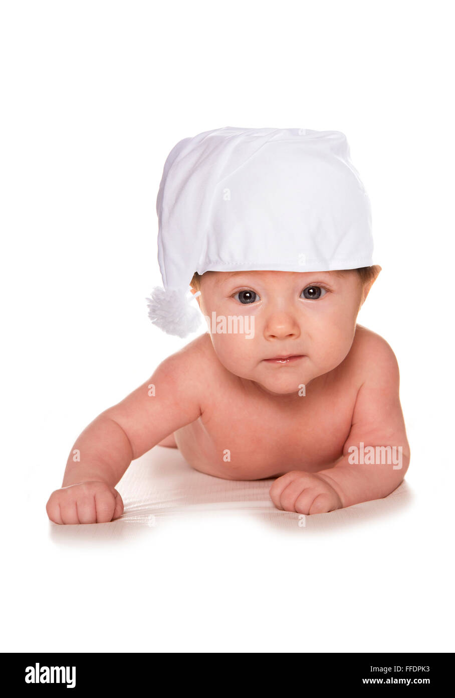 3 Month old baby wearing sleeping hat cutout Stock Photo
