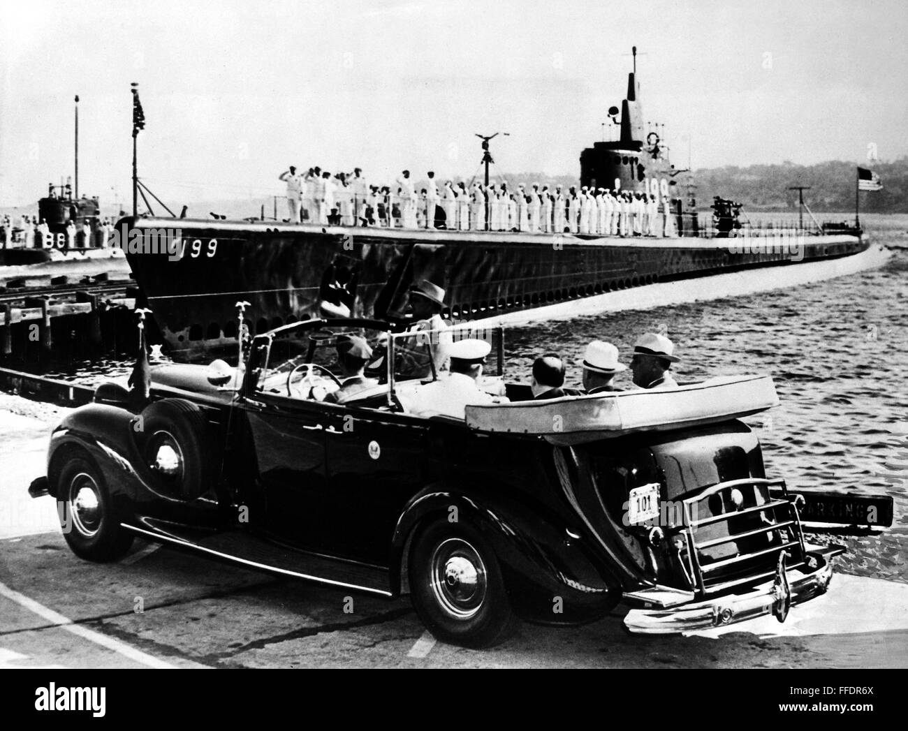SUBMARINE BASE, 1940. /nPresident Franklin D. Roosevelt visiting the