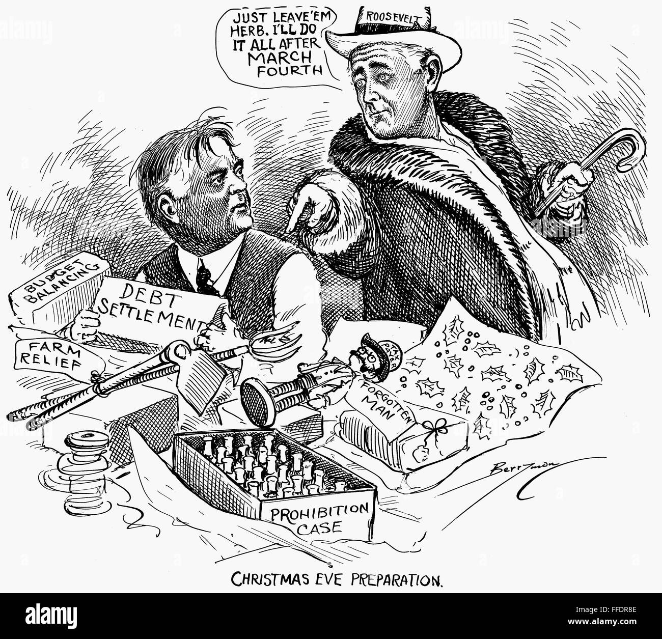 CARTOON: FDR, 1932. /n'Just leave 'em, Herb. I'll do it all after March ...