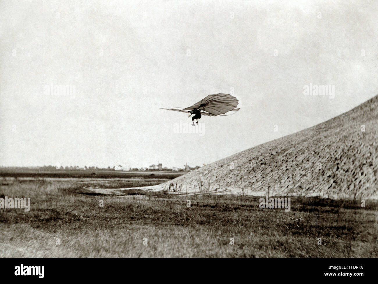 OTTO LILIENTHAL (1848-1896). /nGerman aeronautical engineer. One of Otto Lilenthal's early glider flights. Photograph, c1895. Stock Photo