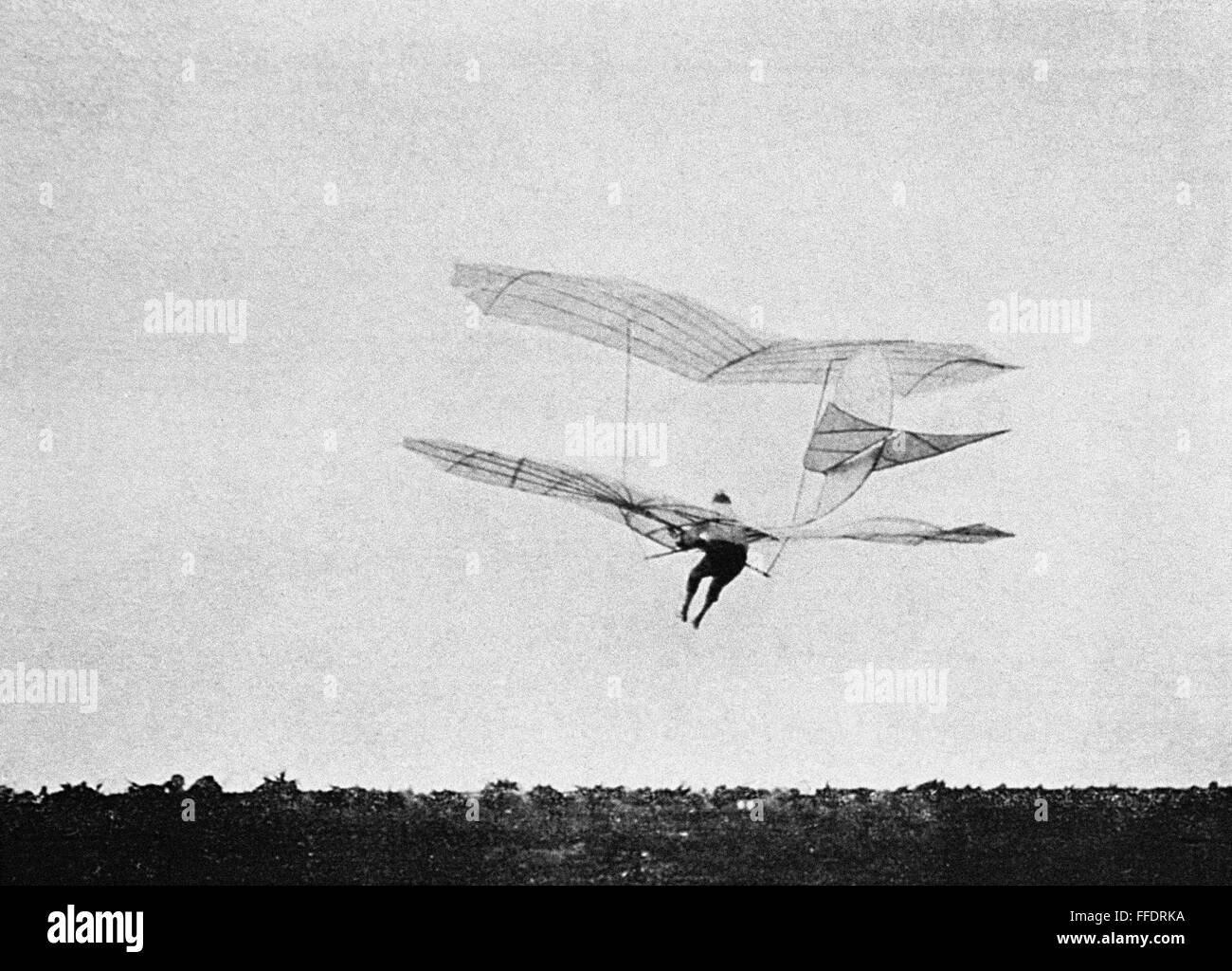 OTTO LILIENTHAL (1848-1896). /nGerman aeronautical engineer. The second of Otto Lilenthal's gliders. Photograph, c1895. Stock Photo