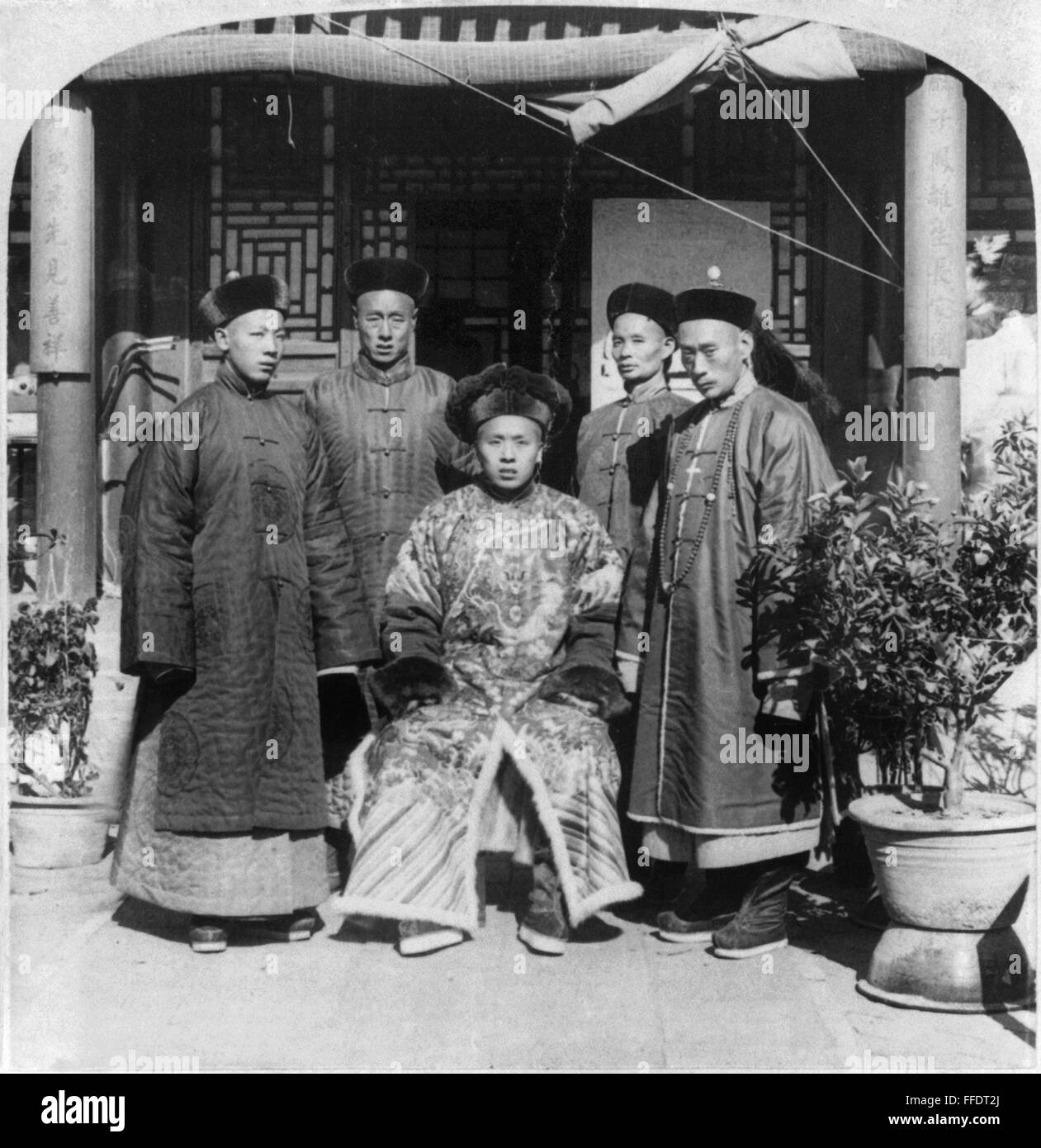 PEKING: MANCHU, 1901. /nGroup of Manchu men at Peking, China. Stereograph, 1901. Stock Photo