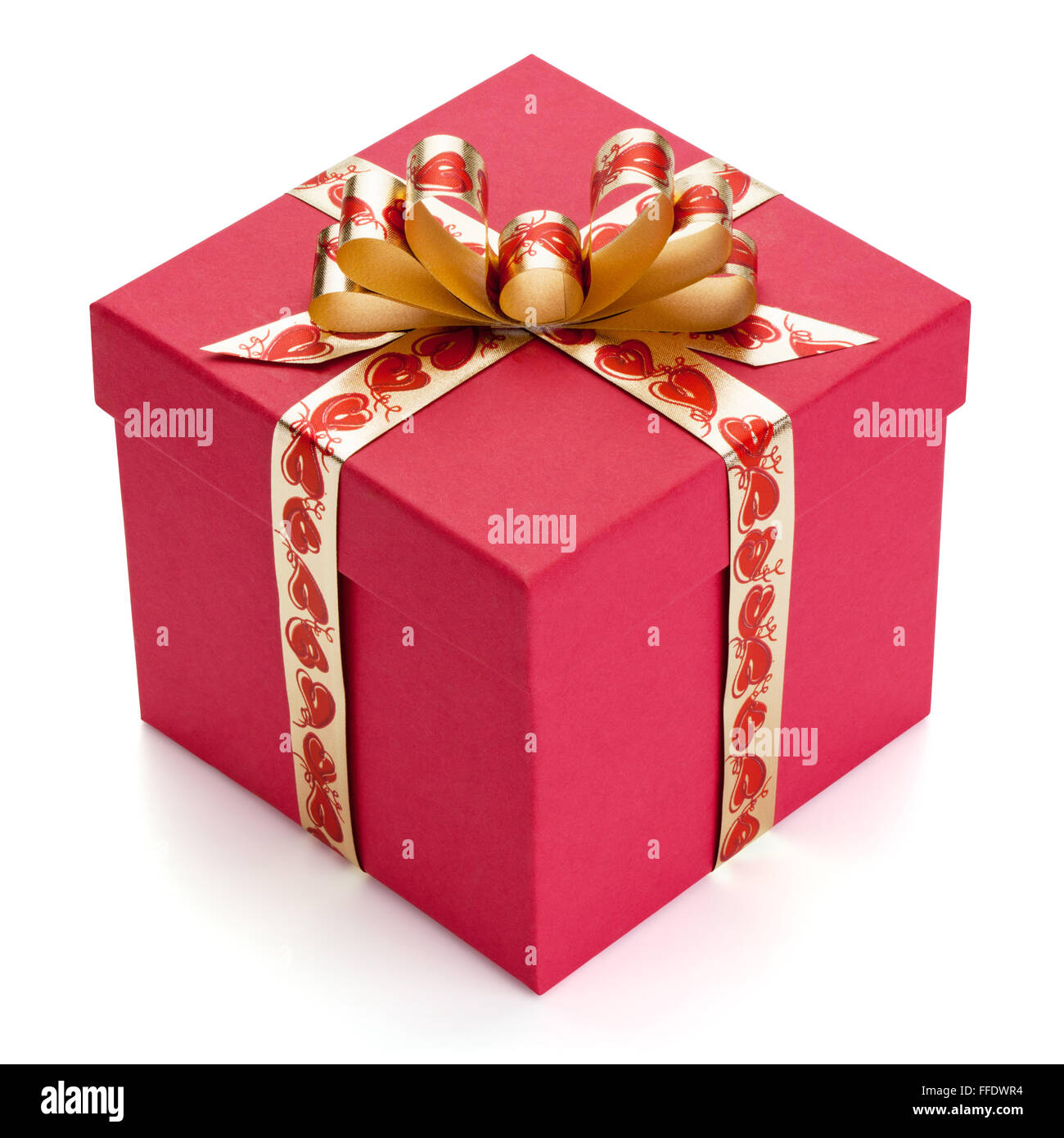 Red gift box with golden ribbon and bow, isolated on the white ...