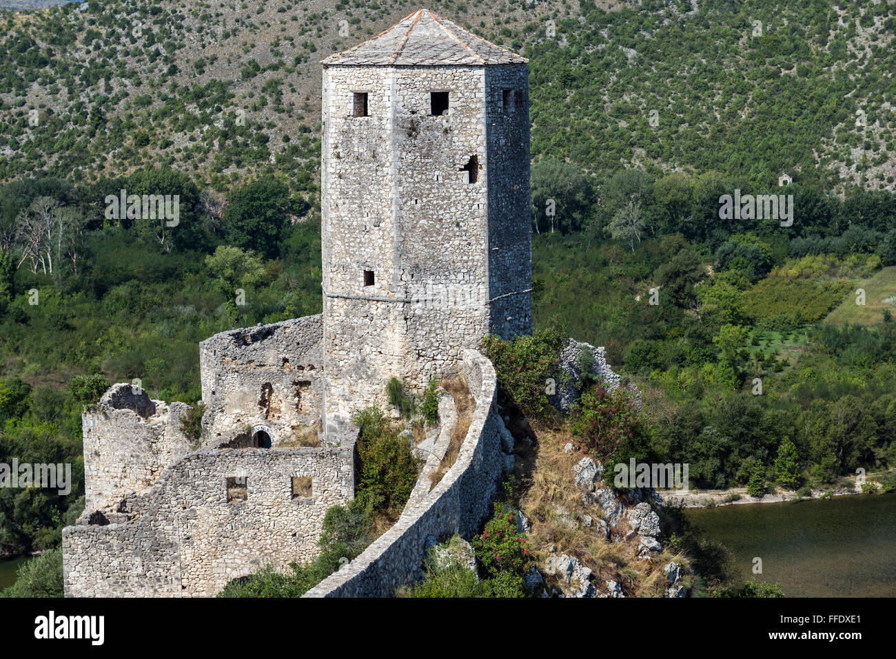 medieval citadel built by King Tvrtko I of Bosnia in 1383 in Pocitelj village over Neretva river, Bosnia and Herzegovina