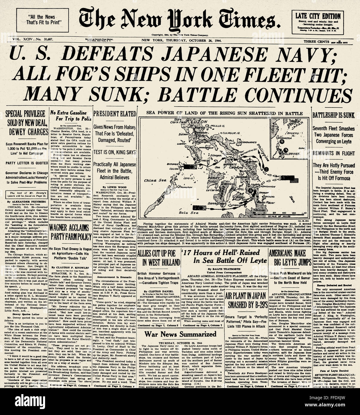 WORLD WAR II: LEYTE GULF. /nFront page of the New York Times, 26 ...