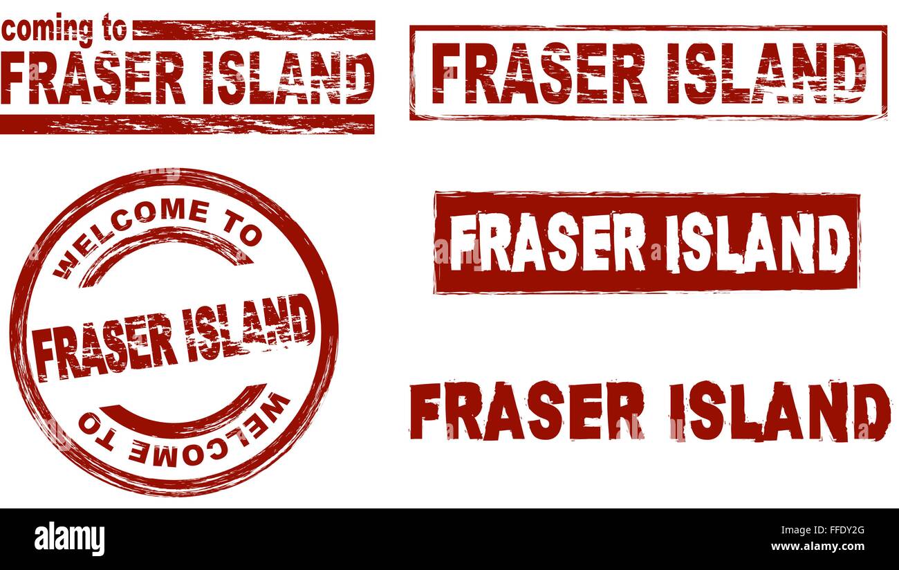 Set of stylized ink stamps showing the term Fraser Island Stock Vector