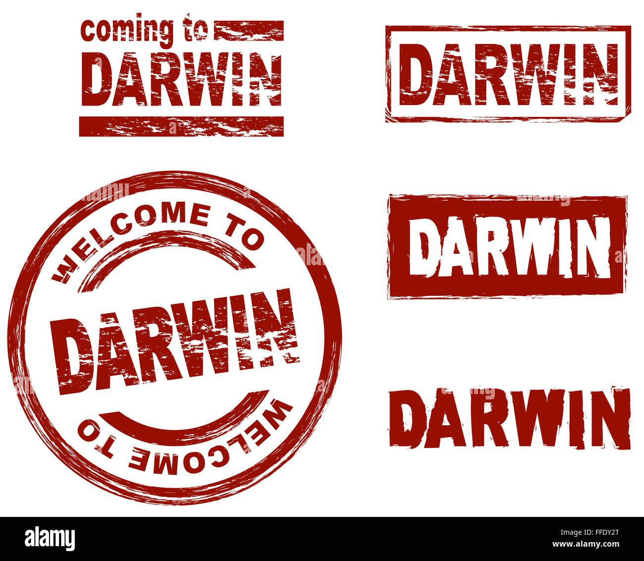 Set of stylized ink stamps showing the city of Darwin Stock Vector