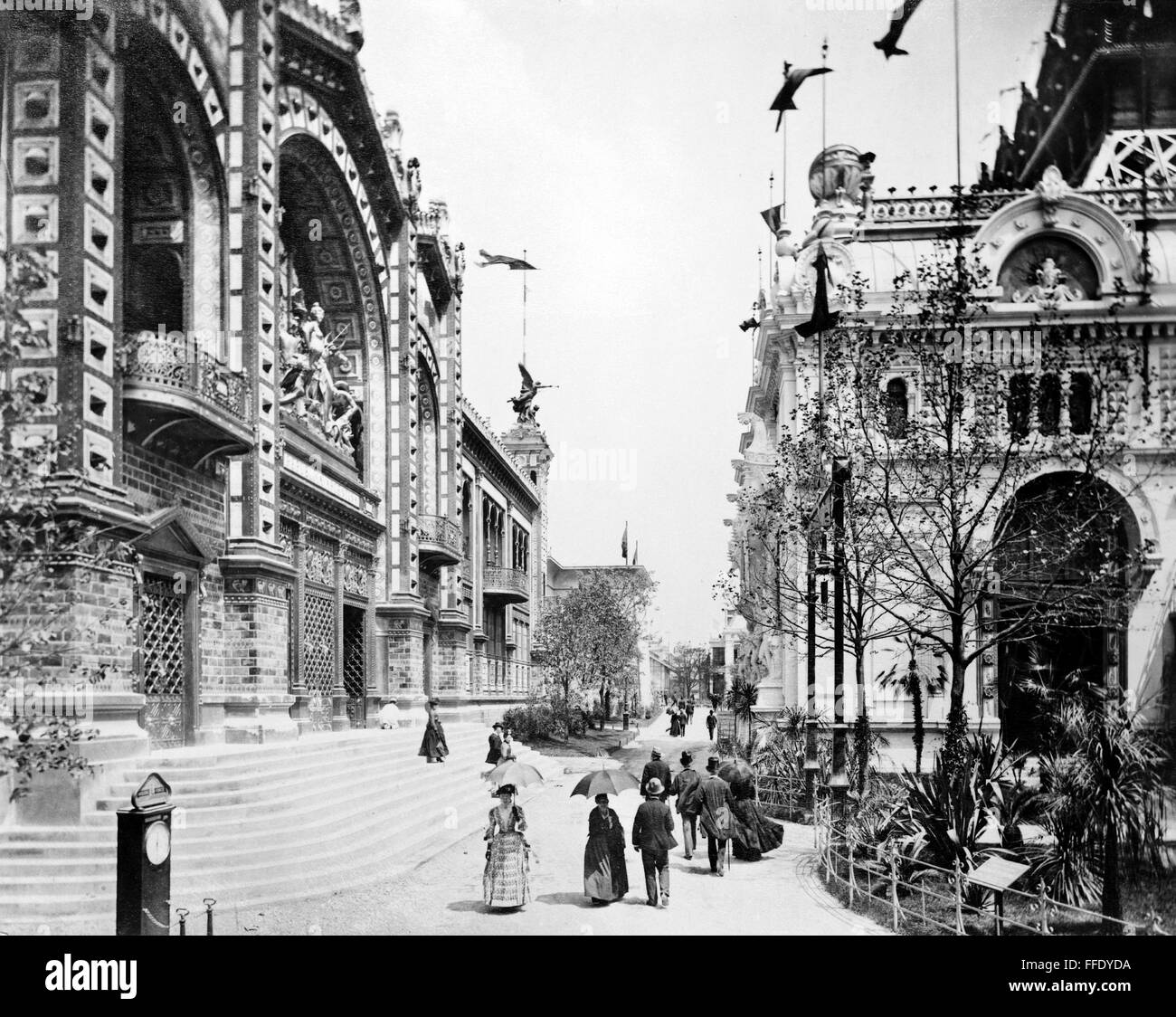 PARIS EXPOSITION, 1889. /nThe pavilion of Brazil (right) and the pavilion of Argentina (left), at the Paris Exposition of 1889. Stock Photo