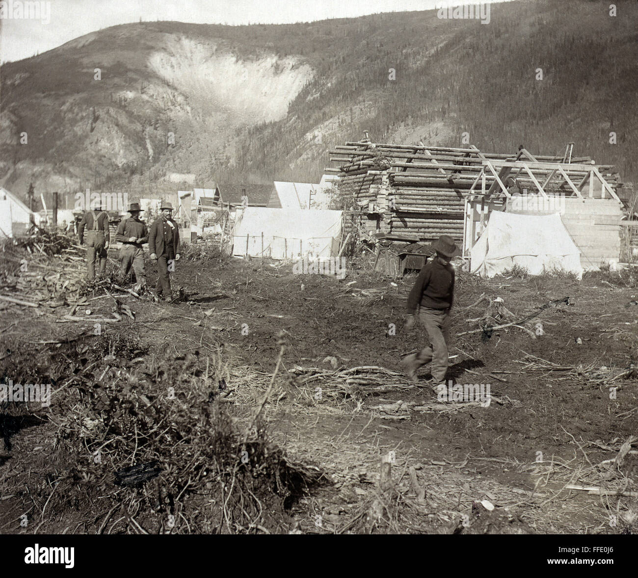 Dawson City C1897 Nlog Cabins And Tents Along The Riverside At