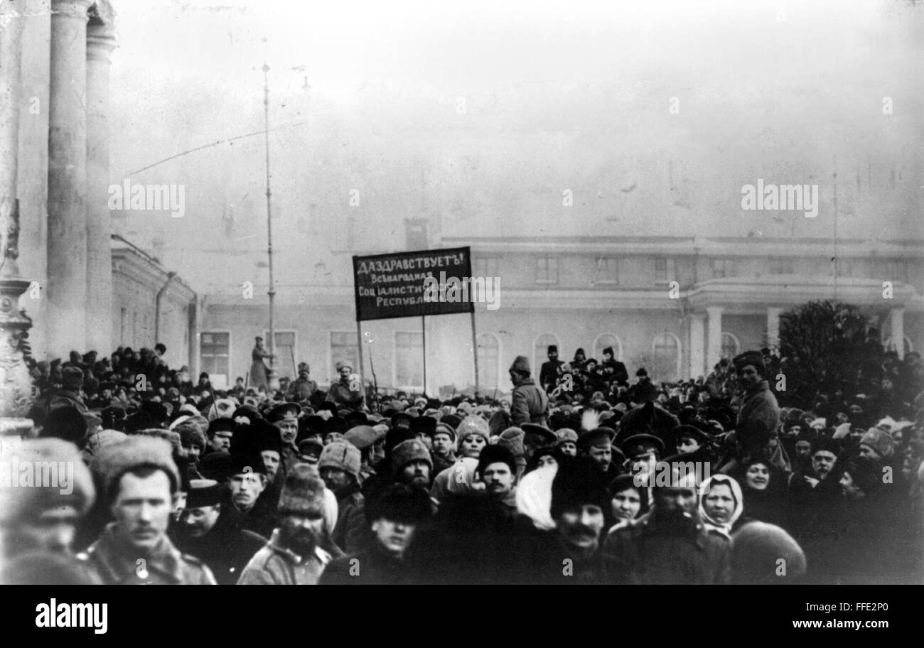 RUSSIAN REVOLUTION, 1917. /nA mob of civilians and soldiers outside the
