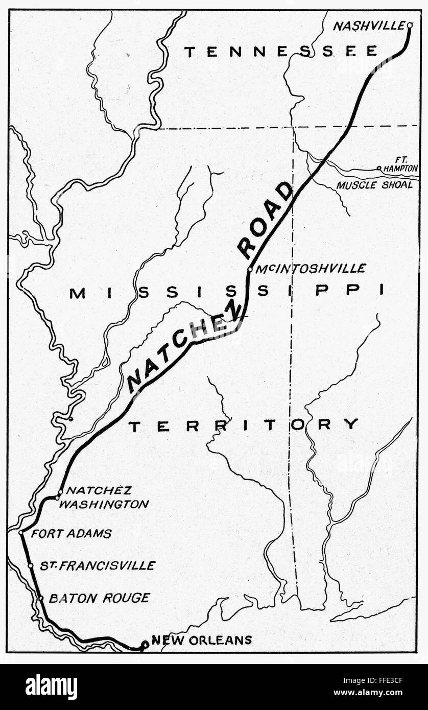 NATCHEZ TRACE, 1816. /nMap of the Natchez Road, constructed in the