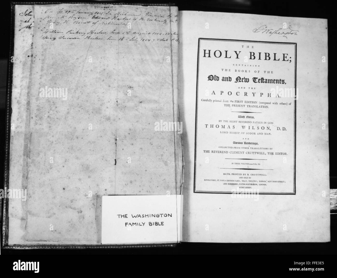 WASHINGTON: BIBLE. /nBible owned by George Washington. Stock Photo