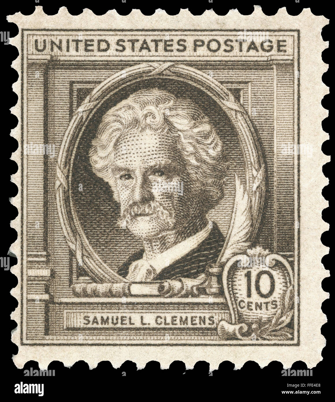 SAMUEL LANGHORNE CLEMENS /n(1835-1910). 'Mark Twain.' American writer and humorist. U.S. commemorative postage stamp, 1940. Stock Photo
