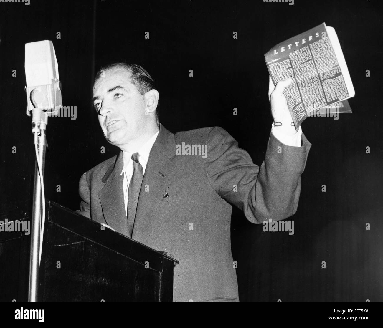 JOSEPH McCARTHY (1908-1957). /nAmerican politician. McCarthy holds up a ...