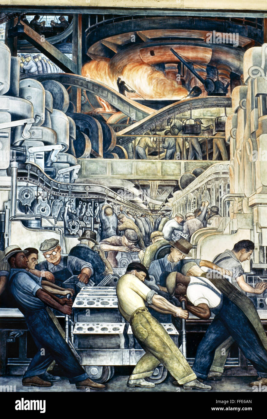 DIEGO RIVERA: DETROIT. /nDetail of Diego Rivera's mural at the Detroit ...