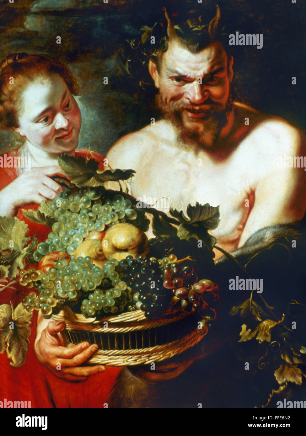 RUBENS: FAUN AND NYMPH. /nOil on canvas by Peter Paul Rubens (1577-1640). Stock Photo