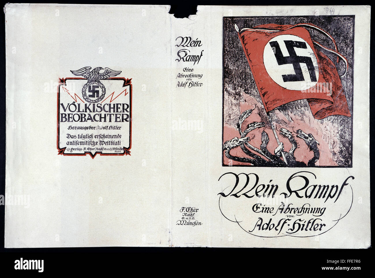 HITLER: MEIN KAMPF. /nCover of an edition of Adolf Hitler's 'Mein Kampf,' published by the 'V⌡lkischer Beobachter,' the newspaper of the Nazi party. Stock Photo