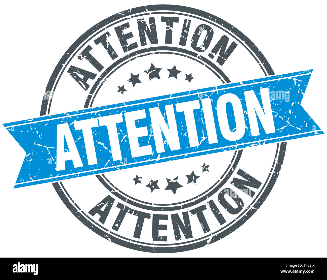attention blue round grunge vintage ribbon stamp Stock Photo - Alamy