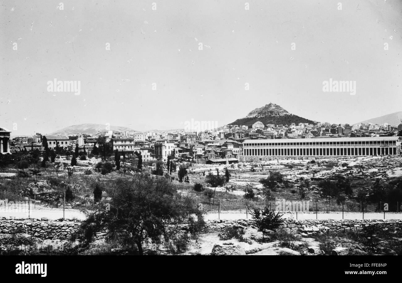 GREECE: ATHENS AGORA. /nThe ancient Greek agora and stoa at Athens. Photograph, early 20th century. Stock Photo