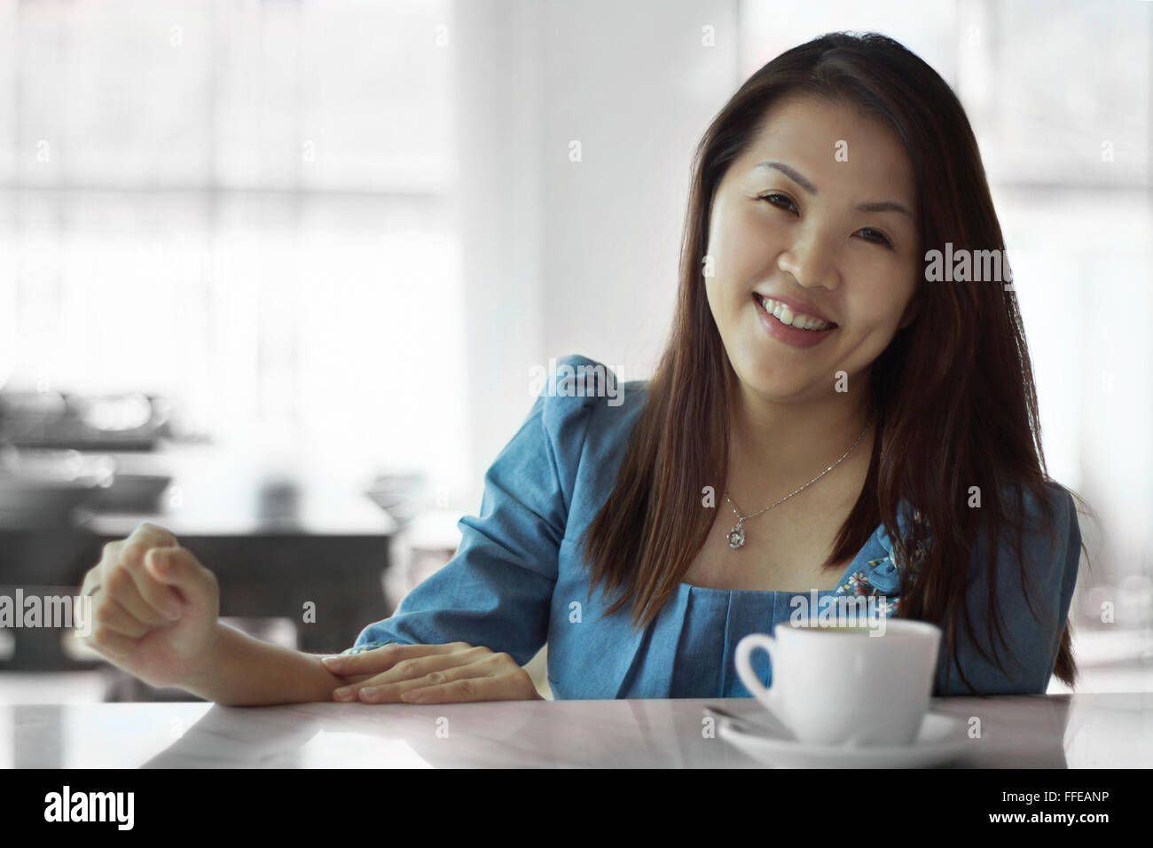 Asian female beautiful women portraits drink coffee cup, chinese girl