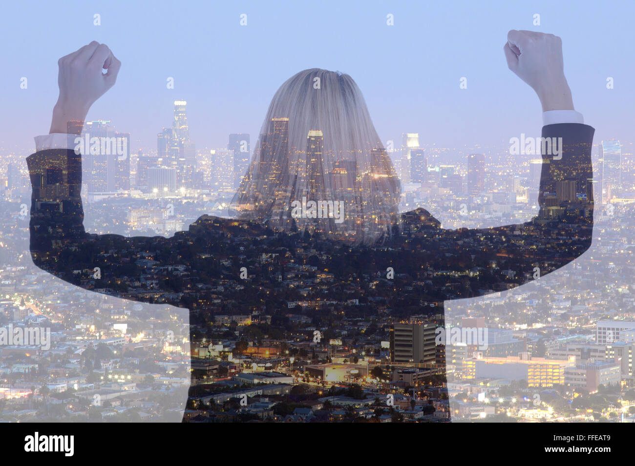 Success business woman businesswoman successful manager city double exposure leadership Stock Photo