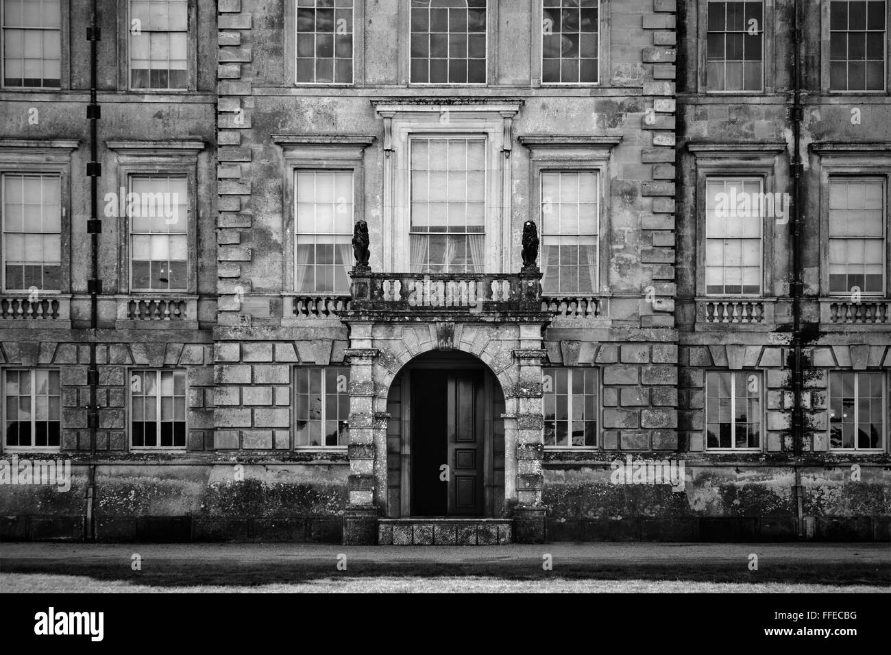Unidentified old English mansion house with balcony overlooking entrance Stock Photo