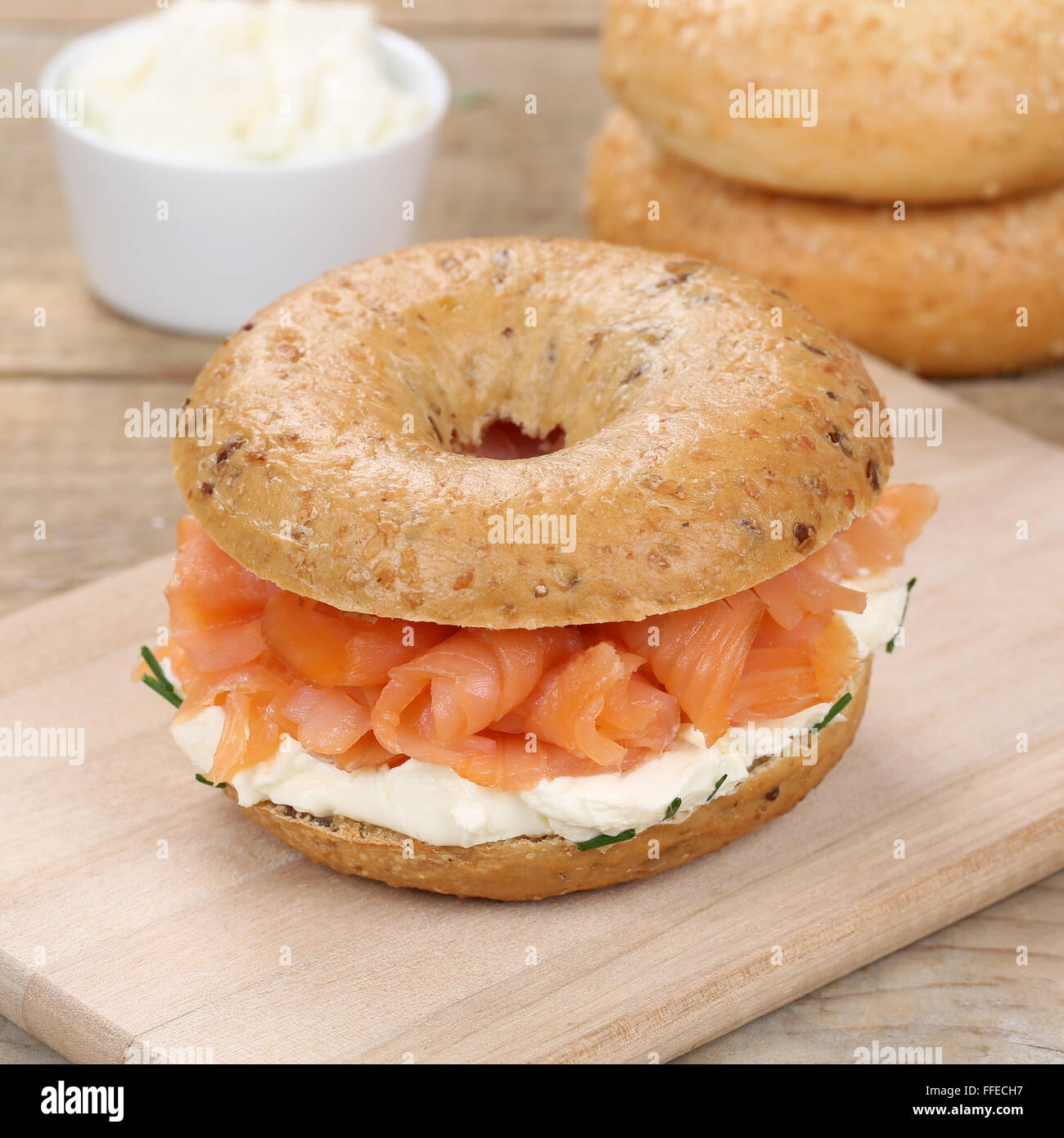 Healthy eating bagel sandwich for breakfast with salmon fish and cream cheese Stock Photo Alamy
