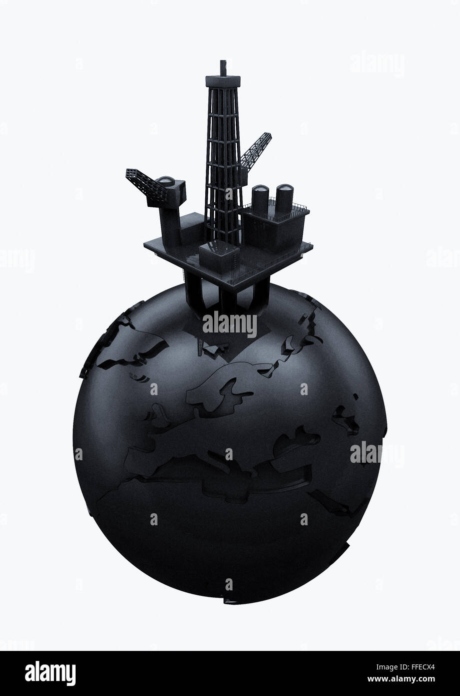 Oil Rig Earth World oil / 3D render of black Earth globe and oil rig Stock Photo - Alamy