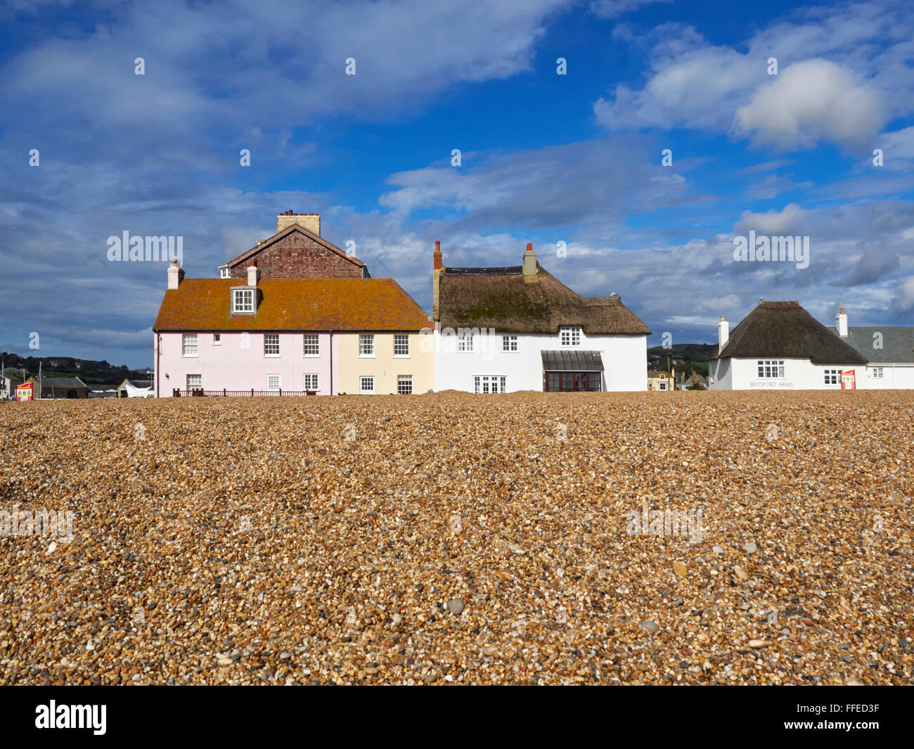 Dorset West Bay cottages Chesil beach on the Jurassic coast Stock Photo