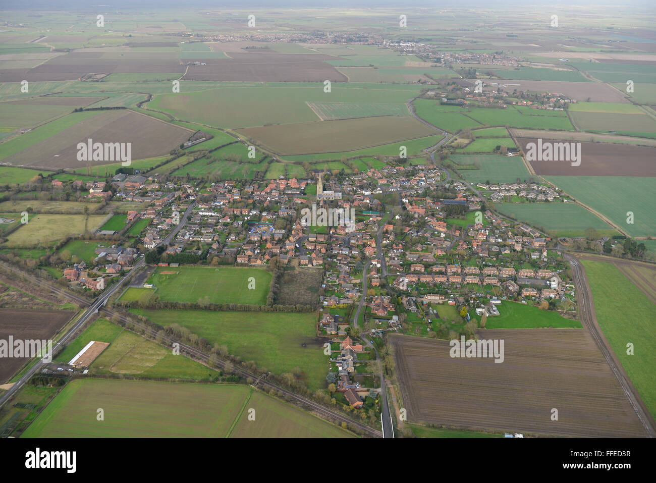 An aerial view of the Lincolnshire village of Helpringham Stock Photo