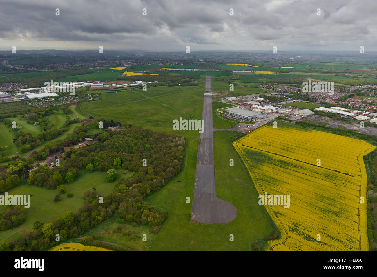 An aerial view of Hucknall Aerodrome near Nottingham Stock Photo