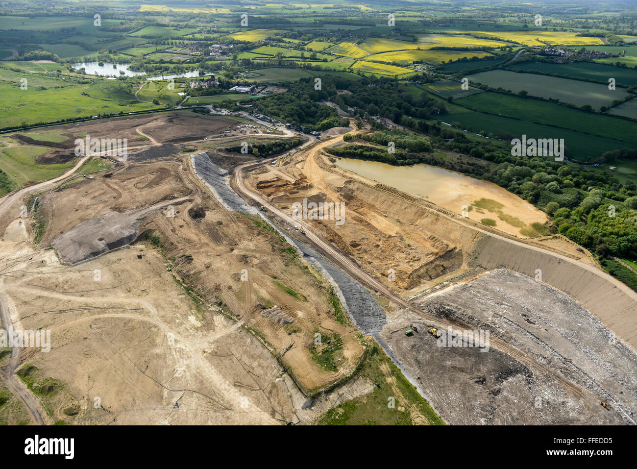 An aerial view of a landfill site in Hertfordshire, UK Stock Photo