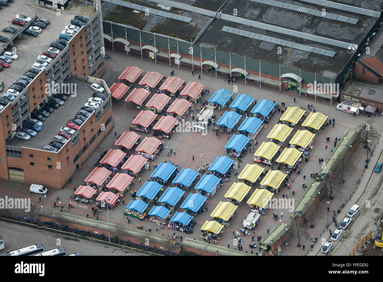 An aerial view of Leeds outdoor market, West Yorkshire Stock Photo