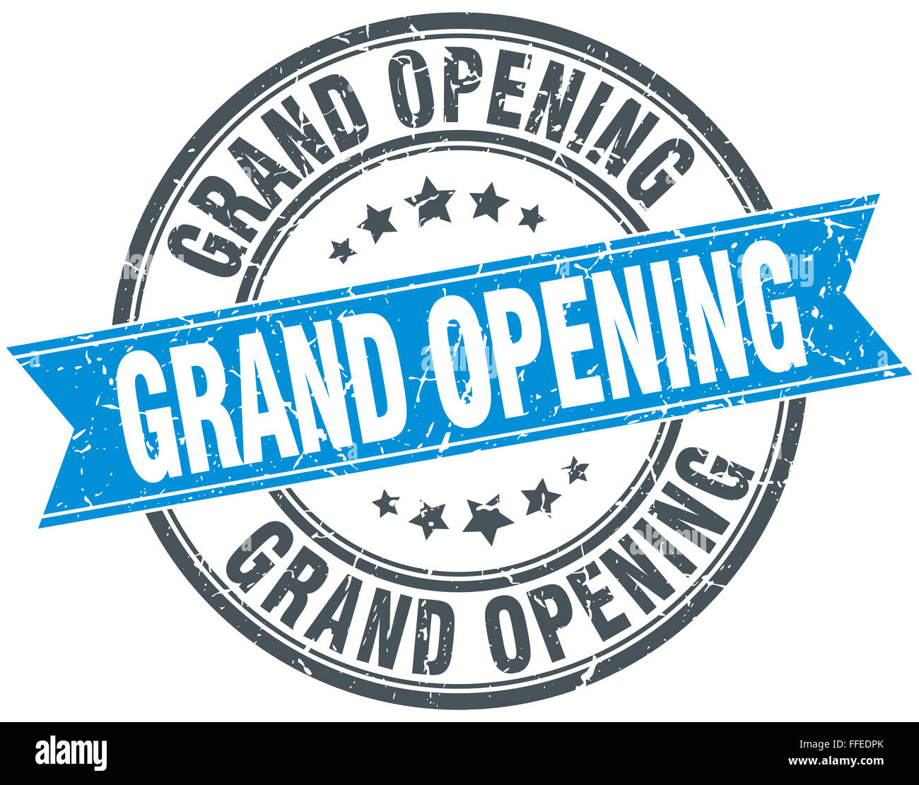grand opening blue round grunge vintage ribbon stamp Stock Photo - Alamy