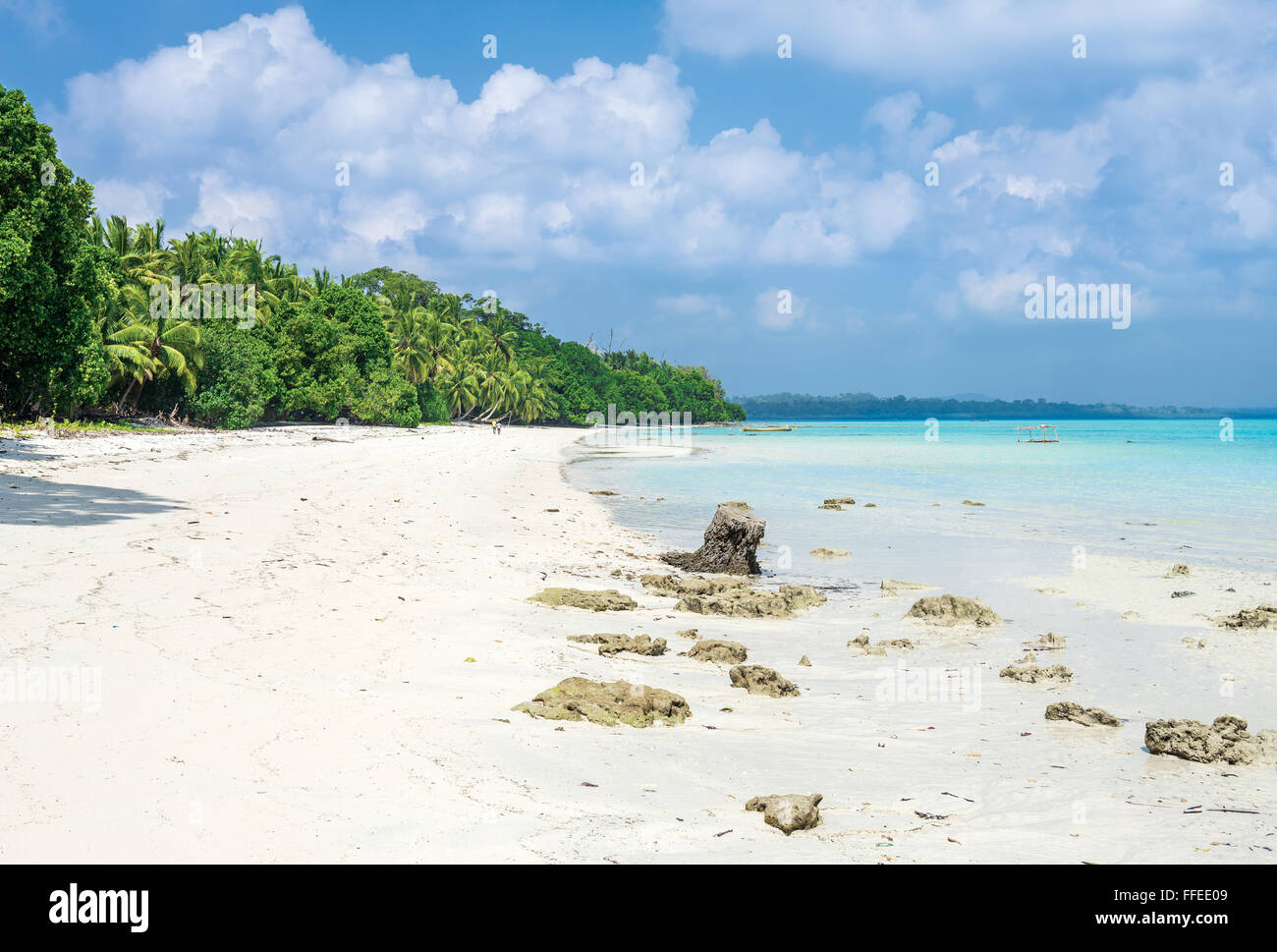 Long stretch of Vijay Nagar beach at Havelock Island, Andaman, India Stock Photo