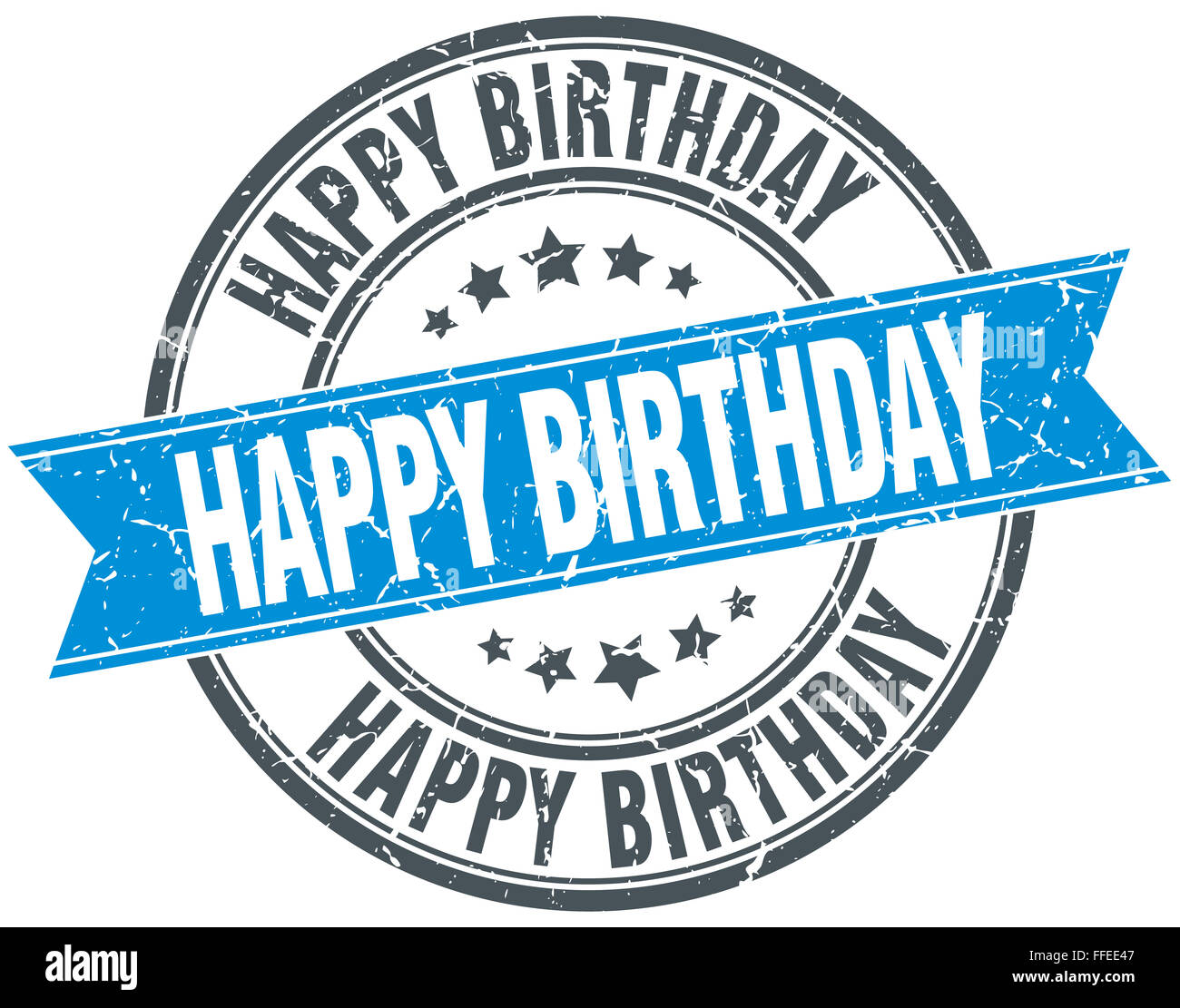 happy birthday blue round grunge vintage ribbon stamp Stock Photo - Alamy