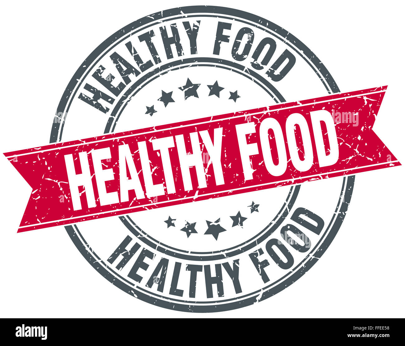 healthy food red round grunge vintage ribbon stamp Stock Photo - Alamy